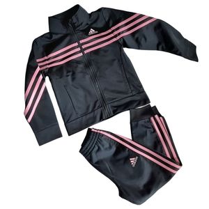 Adidas toddler girls Black and Pink zip up tracksuit NWOT matching set